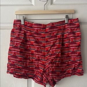 LOFT linen blend Red and Pink Striped Shorts M